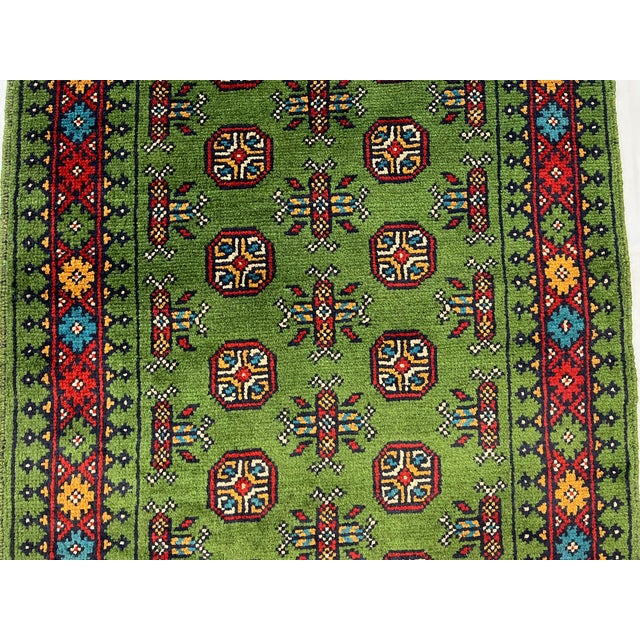 Extra-Long Green Turkmen-Style Geometric Runner Rug, 2'9" X 15'8" For Sale - Image 9 of 15