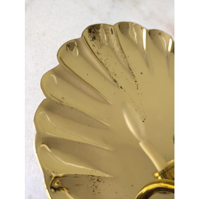 Mid Century Hollywood Regency Style Brass Shell Two Light Electric Wall Sconce - A Pair For Sale - Image 9 of 11