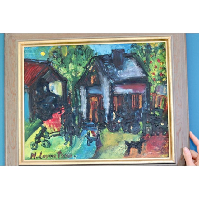 Monica Lorentzen, Home, 1960s, Oil on Panel, Framed For Sale - Image 4 of 11
