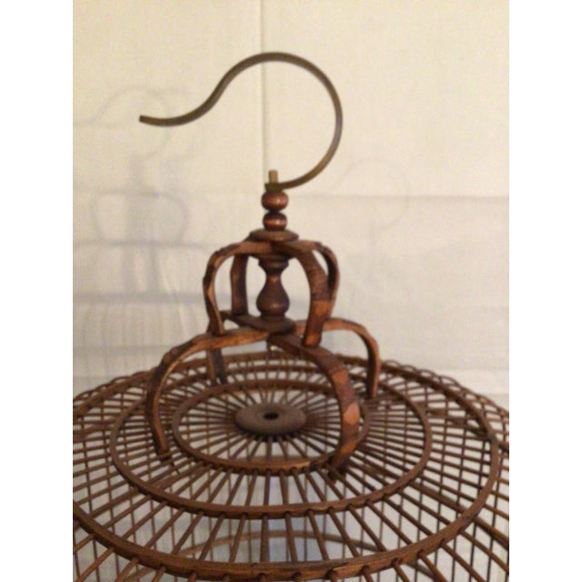 Wood 1960s Handmade Bamboo Wood Birdcage With Brass Hook For Sale - Image 7 of 11