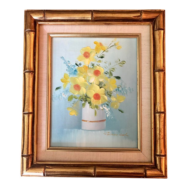 1960s Robert Cox Yellow Floral Impressionist Oil Painting, Framed For Sale