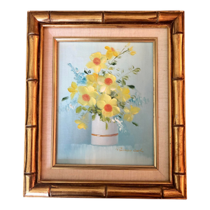 1960s Robert Cox Yellow Floral Impressionist Oil Painting, Framed