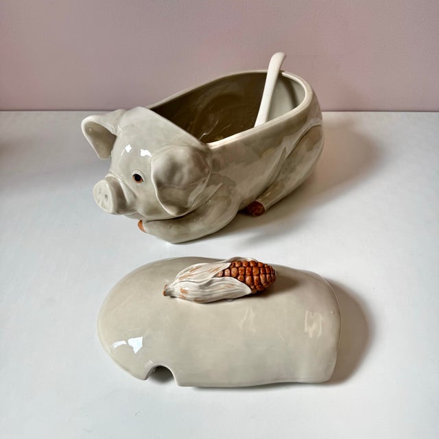 1970s Vintage 1976 Pig and Corn Tureen With Ladle by Fitz & Floyd For Sale - Image 5 of 10