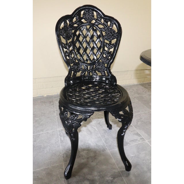 Mid 20th Century Mid 20th Century American Cast Iron Rose Garden Bistro Set, Table and Two Chairs, 3 Pieces For Sale - Image 5 of 18