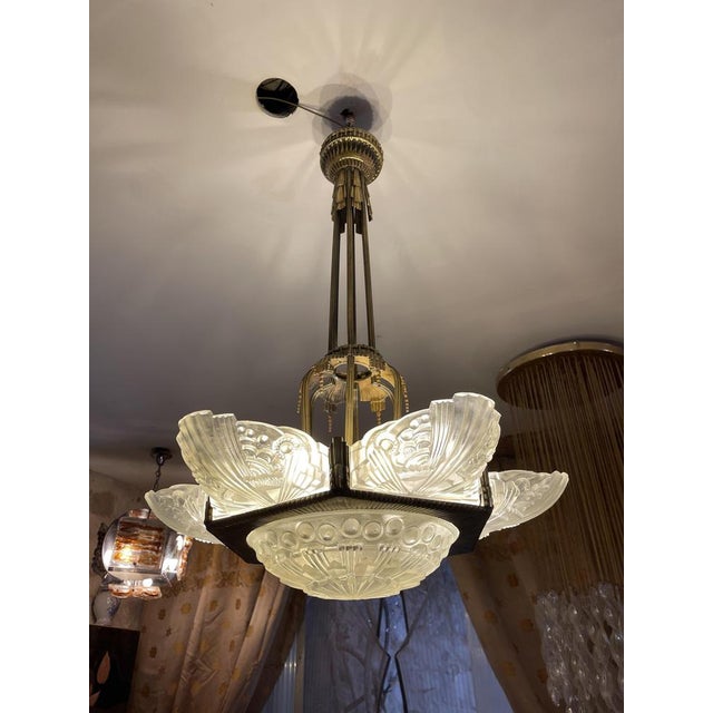 Gilt Bronze Chandelier by George Leleu, 1930 For Sale - Image 9 of 14