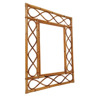 Mid-Century Modern French Riviera Rectangular Wall Mirror in Bamboo and Rattan, 1960s For Sale