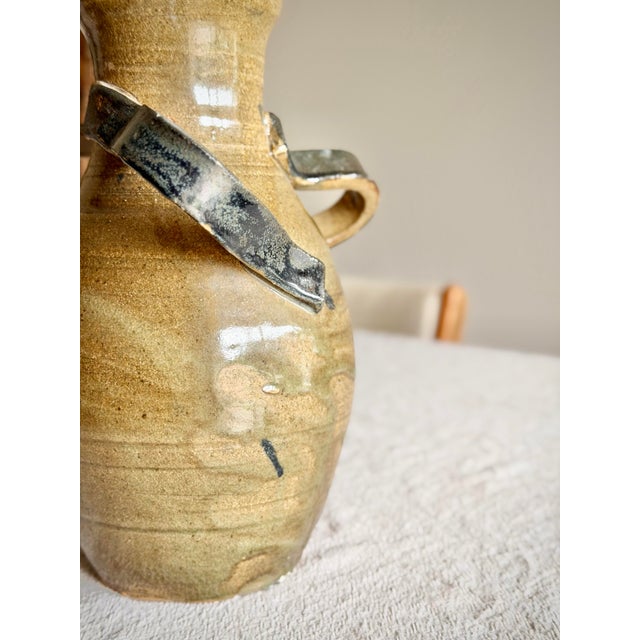 Three Handled Mid 20th Century Signed Studio Pottery Vessel With Sculptural Handles in Earth-Toned Glaze For Sale - Image 4 of 12