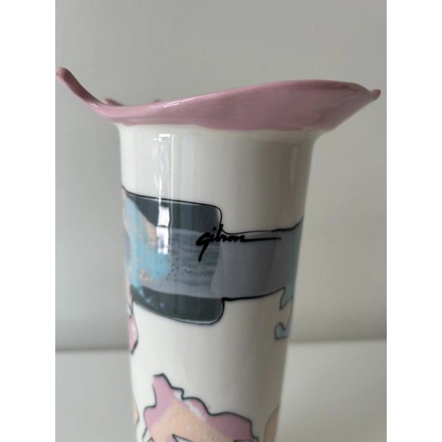 1980s Postmodern Ceramic Vase With Colorful Pattern Signed Gilson For Sale - Image 9 of 12