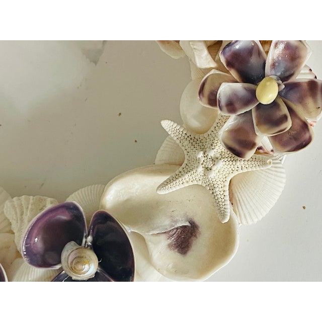 Shabby Chic 1960s Lovely Purple Flowers Sea Shell Frame For Sale - Image 3 of 4