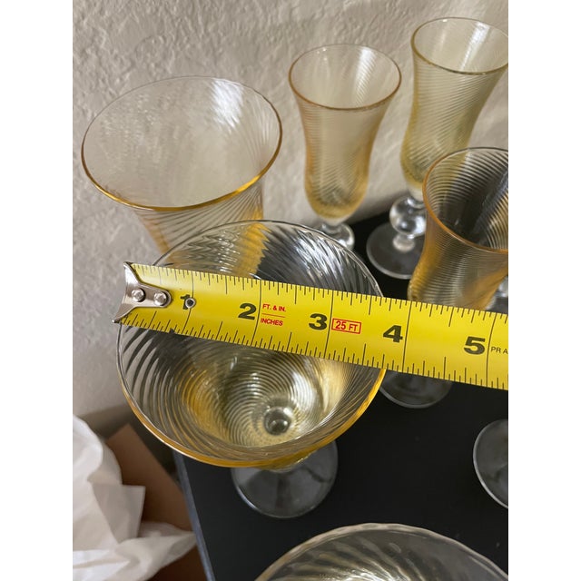 Amber Vintage Italian Wine Glass Set of 12 Amber Swirl Golf Ball Stem Champagne Goblet For Sale - Image 8 of 14