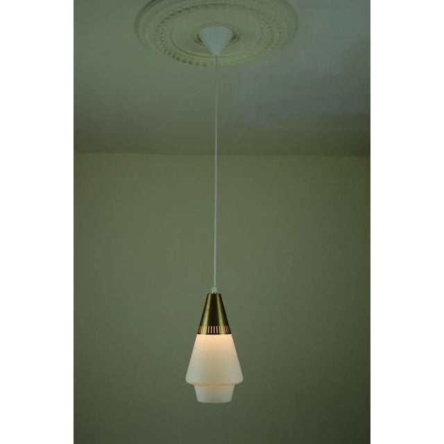 1970s Opaline Glass and Brass Pendant Lamp for Asea Belysning Sweden, 1960s For Sale - Image 5 of 8