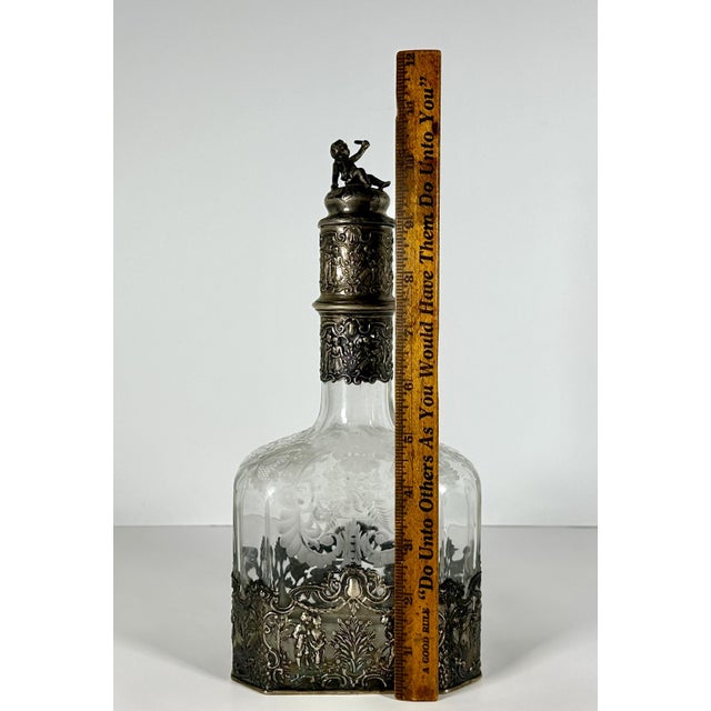 Antique Hanau Silver Mounted Etched Glass Decanter: French Rococo, Georg Roth & Co. For Sale - Image 9 of 10
