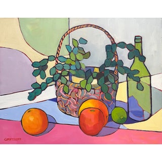 Bubbling Joy – Vibrant Contemporary Still Life With Citrus and Greenery For Sale