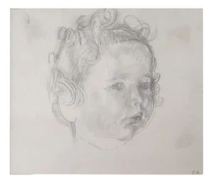 Carl Albert Angst, Portrait de bambin, Pencil on Paper, Framed