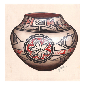 Acoma Pot Gouache Painting by Cj Wolf