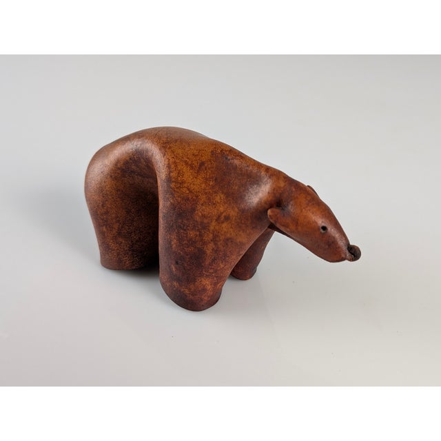 Beautiful bear figure handmade in leather preserving its beautiful original patina from the 1960s. After further...