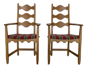 Danish Modern Oak High-Back Wave Ladder Armchairs by Henning Kjærnulf, 1960s, Set of 2