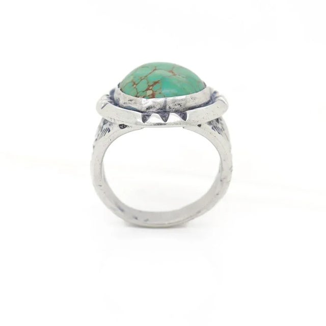 Vintage Southwestern Navajo Sterling Silver and Turquoise Cabochon Ring For Sale - Image 12 of 12