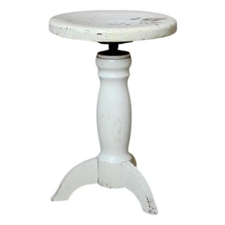 Bohemian White Piano Stool in Patinated Wood For Sale