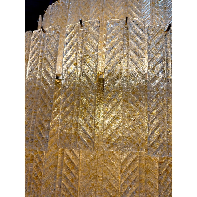 Amber 1970s Monumental Amber Textured Glass Leaf Tiered Chandelier For Sale - Image 8 of 11