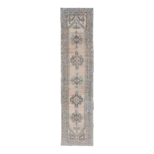 Antique Persian Hamedan Runner With Sub-Geometric Design in Soft Blue and Cream 3'3 X 15'1