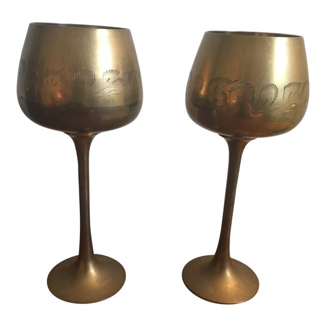 Metal Brass Wine Glasses a Pair Chairish