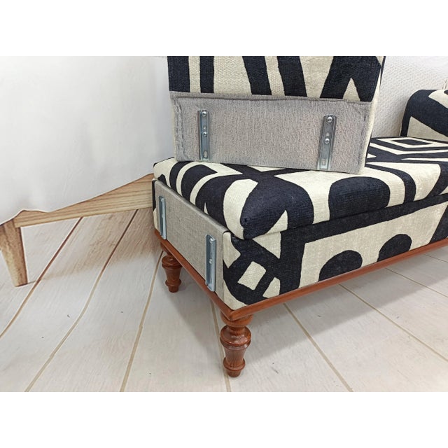 Modern Rug Printed Fabric Upholstered Entryway Storage Bench With Arms For Sale In Raleigh - Image 6 of 7