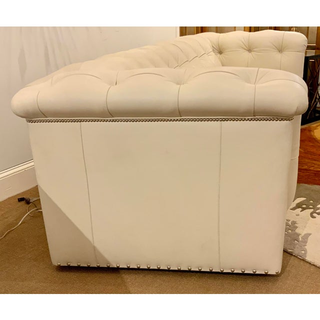 Hancock and Moore Tufted White Top Grain Leather Sofa Chairish
