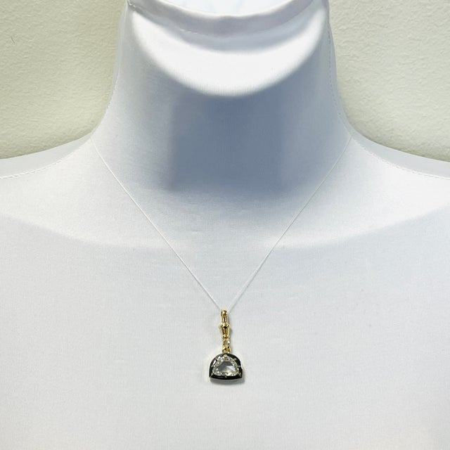 Gorgeous 2.93 ct. white diamond rose cut half moon shape. Handmade in 18k yellow gold and black rhodium. Comes with GIA...