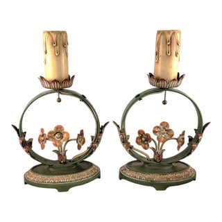 Very Rare Pair of 1920s Moe Bridges Art Nouveau Floral Design Boudoir Lamps For Sale