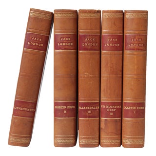 Scandinavian Leather-Bound Books by Jack London - Set of 5 For Sale