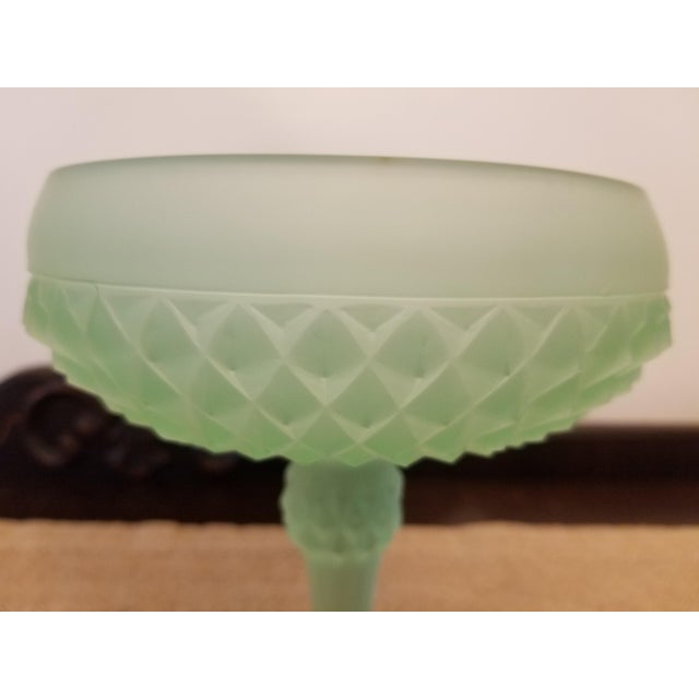Indiana Glass Company Vintage Indiana Glass Diamond Point Green Frosted Candy Dish For Sale - Image 4 of 7