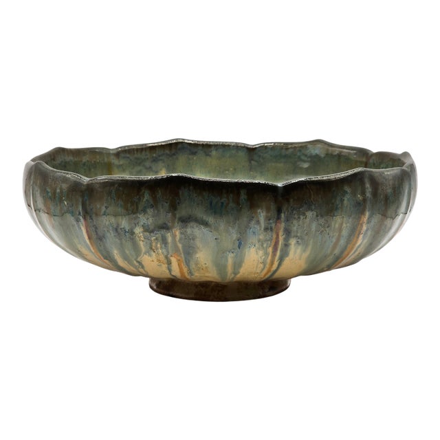 Vintage/Antique Fulper Footed Bowl With Fluted Sides For Sale