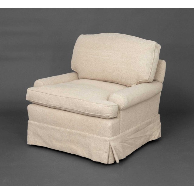 Late 20th Century Modern Beige Upholstered Easy Chair and Demilune Ottoman For Sale - Image 5 of 8