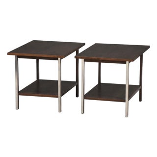 1960s Paul McCobb Walnut and Aluminum End Tables - A Pair For Sale