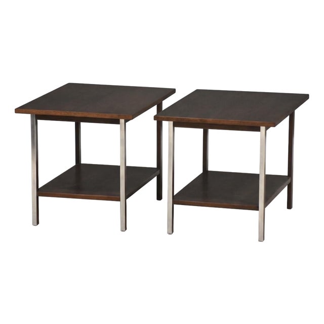 1960s Paul McCobb Walnut and Aluminum End Tables - A Pair For Sale