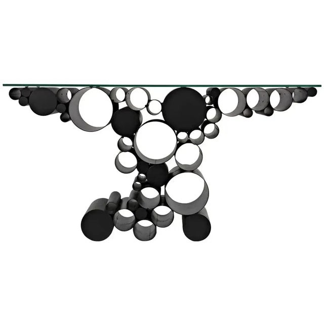 Mid-Century Modern NOIR Paradox Console, Black Iron with Glass Top For Sale - Image 3 of 6