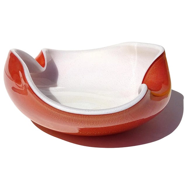 Vintage Murano Barbini Persimmon Orange White Gold Flecks Italian Art Glass Centerpiece Fruit Bowl For Sale - Image 9 of 12