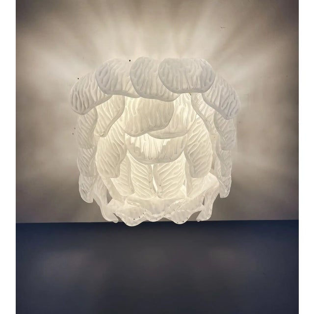 2020s Murano Ceiling Lamp – Frosted Carved Glass Leaves For Sale - Image 5 of 10