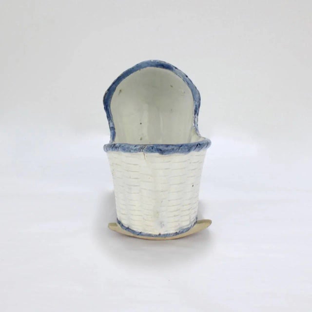Ceramic Large Antique English Blue & White Staffordshire or Pearlware Cradle Figurine For Sale - Image 7 of 11