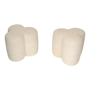 Pair, Club Shaped Wool Bouclé Upholstery Ottoman Footstool Mid-Century Modern