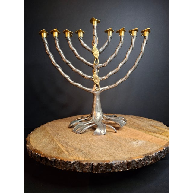 Vintage Fred Spinowitz Signed "Tree of Life" Hanukkah Menorah Up for sale is an authentic, artist-signed modern studio...