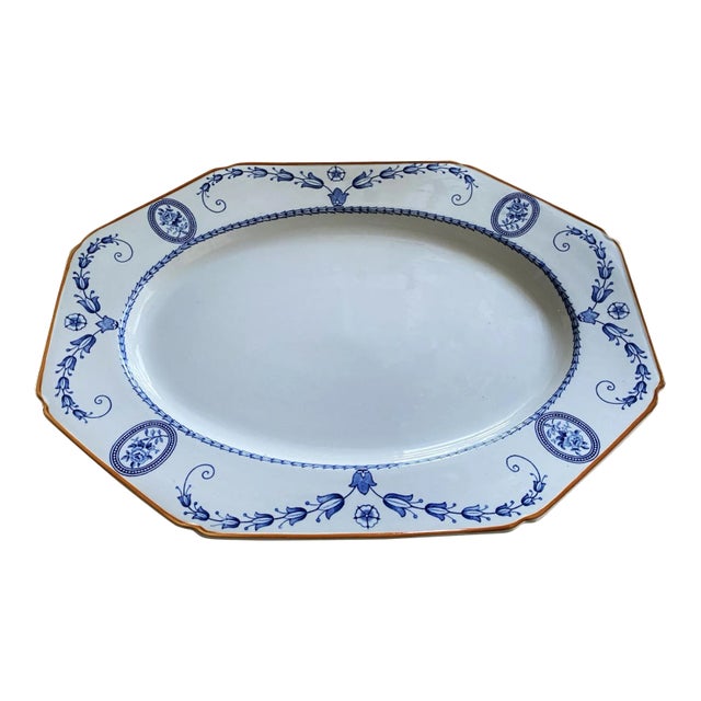 Mid Century Wood & Sons Broadmoor Blue Octagonal Ironstone Turkey Serving Platter For Sale