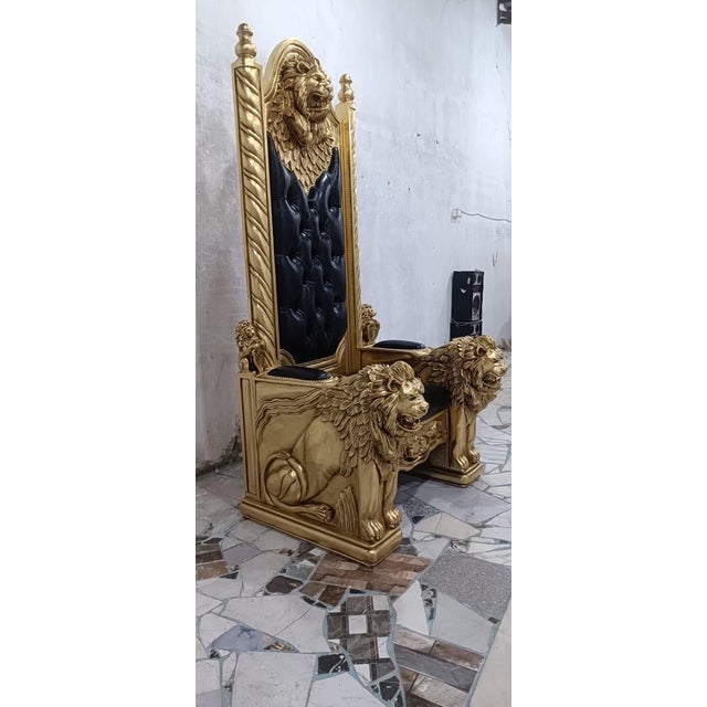 Wood 1960s Royal Lion Throne Chair with Matching Lion Scepter For Sale - Image 7 of 10