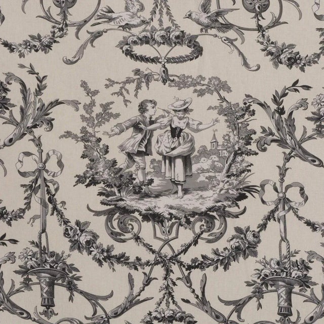 Not Yet Made - Made To Order Double Width Fragonard Toile Charcoal on Cream Fabric - Sample For Sale - Image 5 of 5