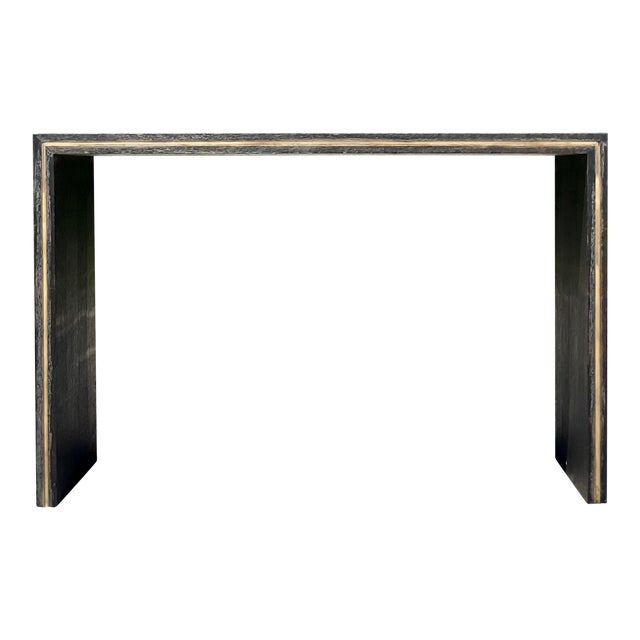 Mid 20th Century Vintage Contemporary Custom Brass Inlay Console Table For Sale