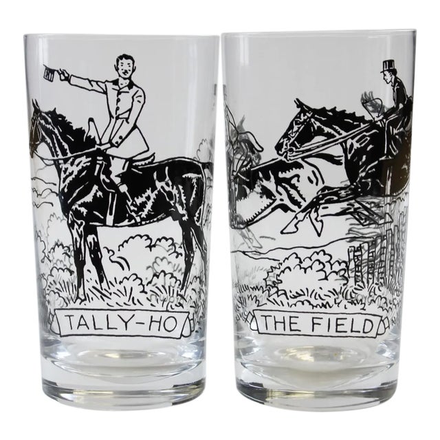 Paul Desmond Brown "Tally Ho" & "The Field" Highball Glasses - A Pair For Sale
