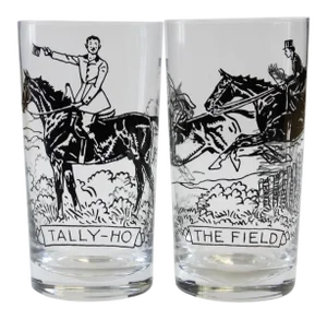 Paul Desmond Brown "Tally Ho" & "The Field" Highball Glasses - A Pair