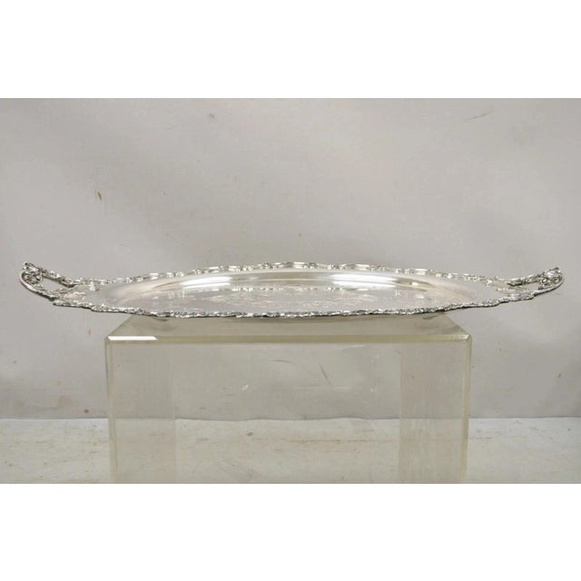 Antique English Victorian Silver Plated Large Oval Serving Platter Bar Tray For Sale - Image 11 of 11