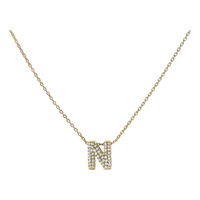 10K Yellow Gold Diamond Accent "N" Initial Bubble Pendant Necklace For Sale